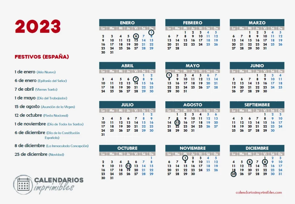 Calendario laboral 2023 Festivos en España