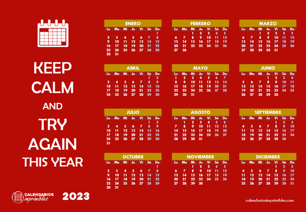Calendario 2023 Keep Calm and Try Again This Year en rojo