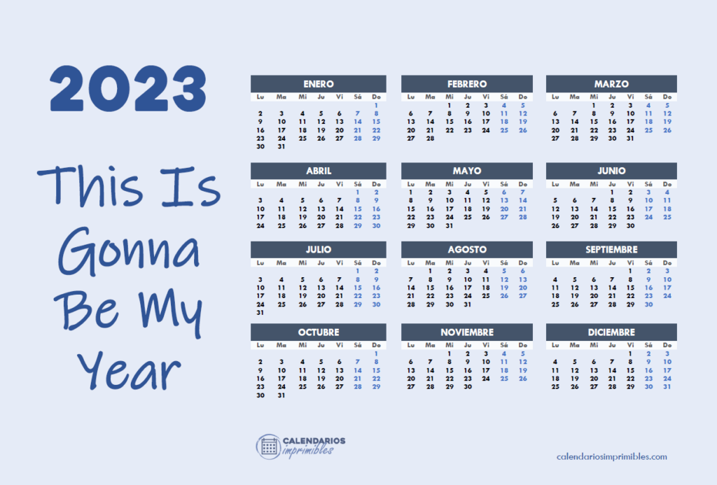 Calendario 2023 con frase motivadora "Este va a ser mi año"