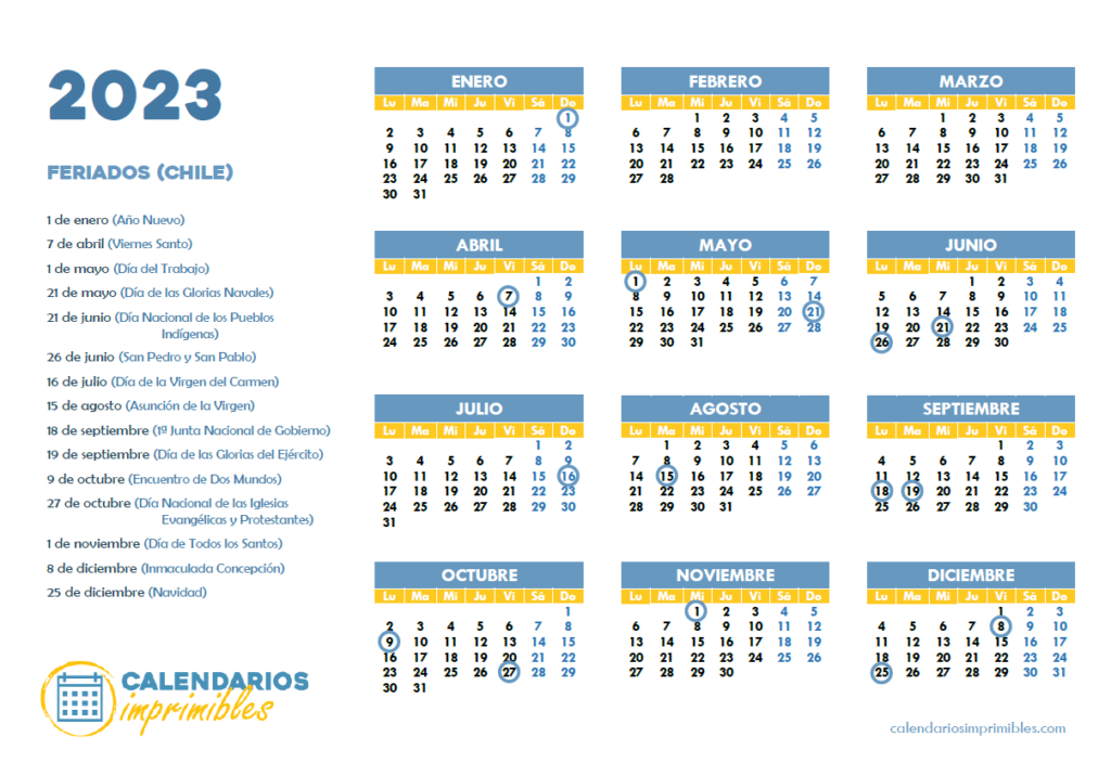 Calendario laboral 2023 Feriados en Chile