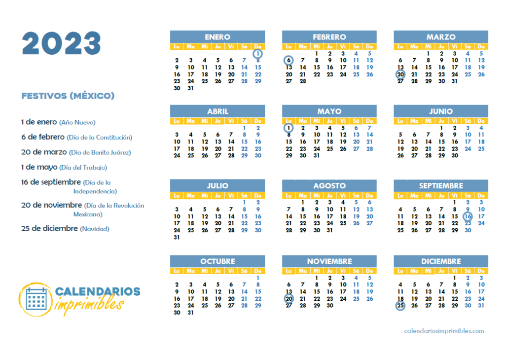 Calendario laboral 2023 Festivos en México